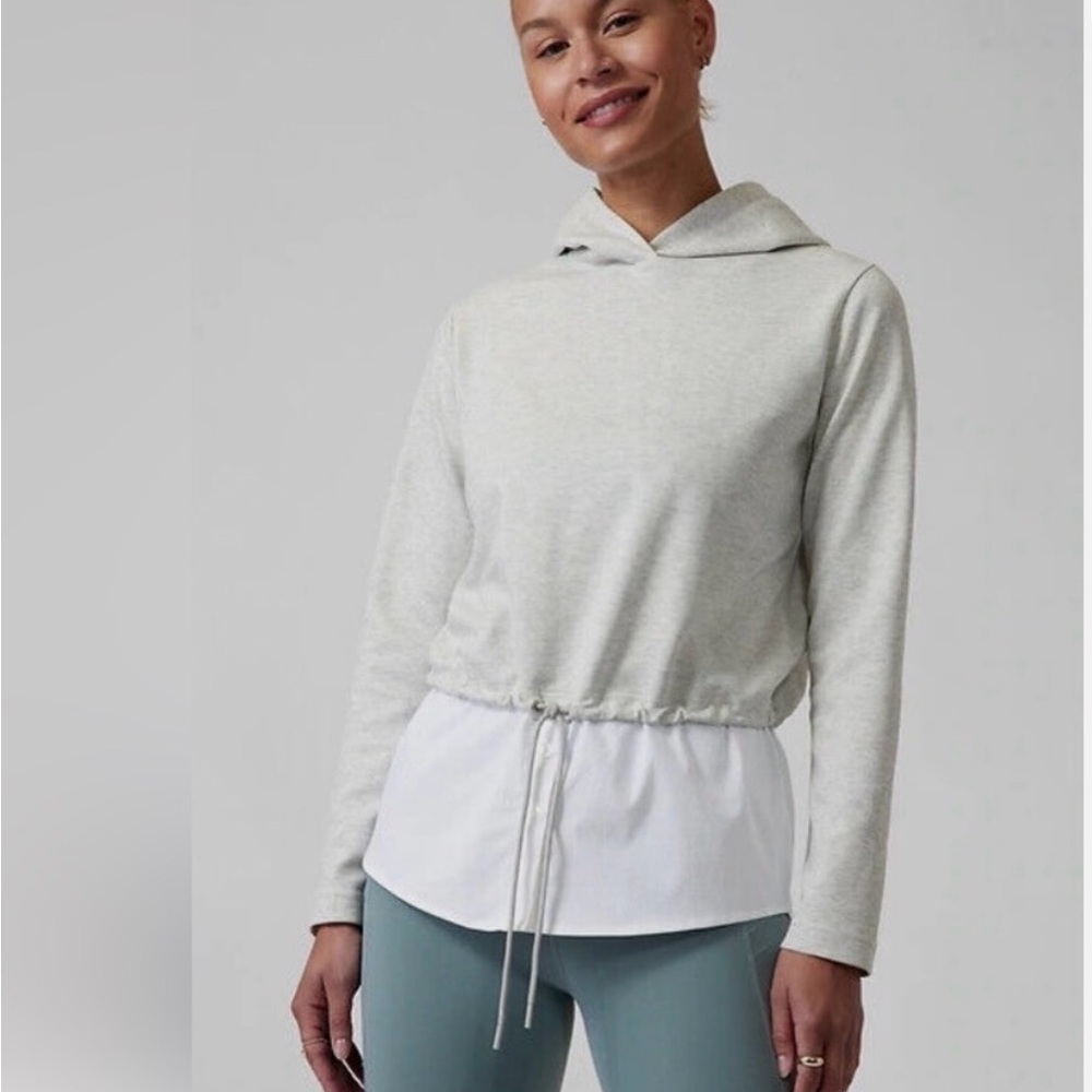 Athleta Light Gray Hoodie with White Layered detail. Size L